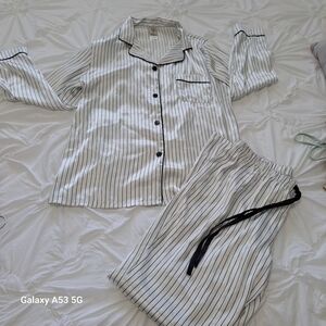 In Bloom Black and White Striped Womens Pajama Set